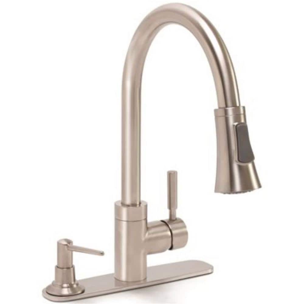 Premier Essen Single-Handle Pull-Down Sprayer Kitchen Faucet with Soap Dispenser in PVD Brushed Nickel -  120077