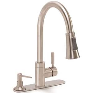 Essen Single-Handle Pull-Down Sprayer Kitchen Faucet with Soap Dispenser in PVD Brushed Nickel