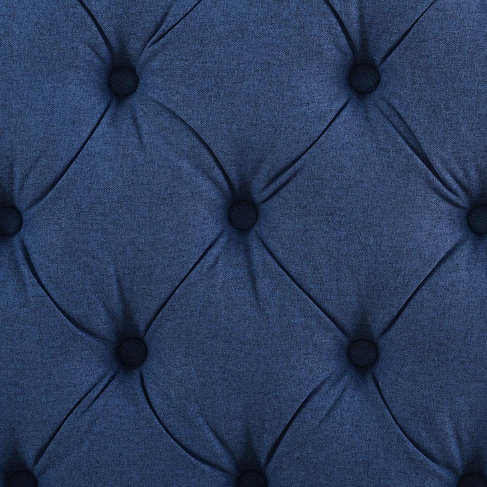 Marcella King-Size Dark Sapphire Blue Tufted Wingback Bed with Nailhead Trim