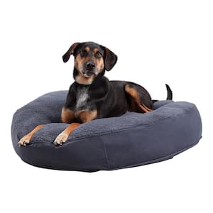 Scout Deluxe Medium Blue Steel Round Sherpa Dog Bed