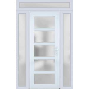 54 in. x 94 in. Left-Hand/Inswing 3 Sidelights Frosted Glass White Silk Steel Prehung Front Door with Hardware