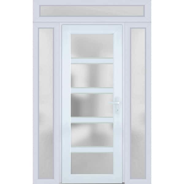VDOMDOORS 54 in. x 94 in. Left-Hand/Inswing 3 Sidelights Frosted Glass White Silk Steel Prehung Front Door with Hardware