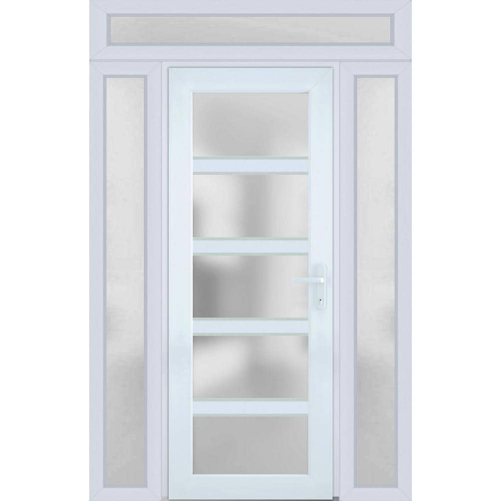 68 in. x 94 in. Left-Hand/Inswing 3 Sidelights Frosted Glass White Silk Steel Prehung Front Door with Hardware price history on PriceWatchPro