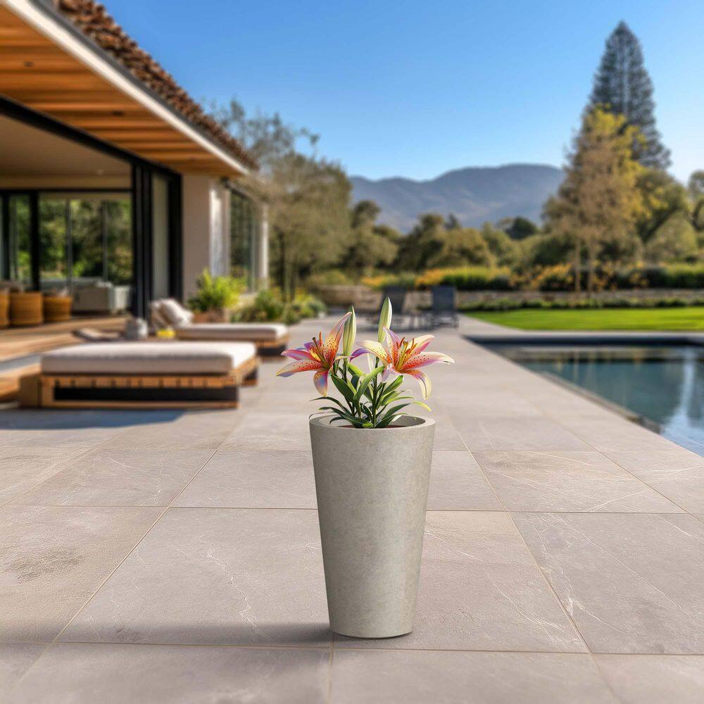12 in. Large Light Gray (Enhanced Interior) Concrete Round Planter / Pot with Drainage Holes price history on PriceWatchPro