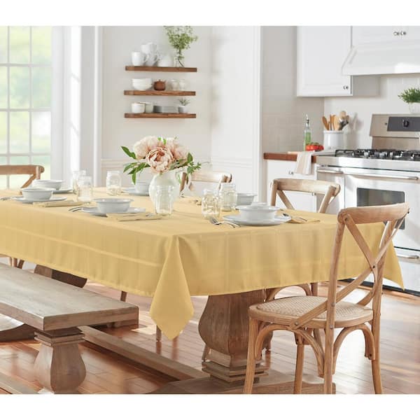 Elegance Plaid Jacquard Tablecloth, Ribbon Gold - 52"W x 70"L