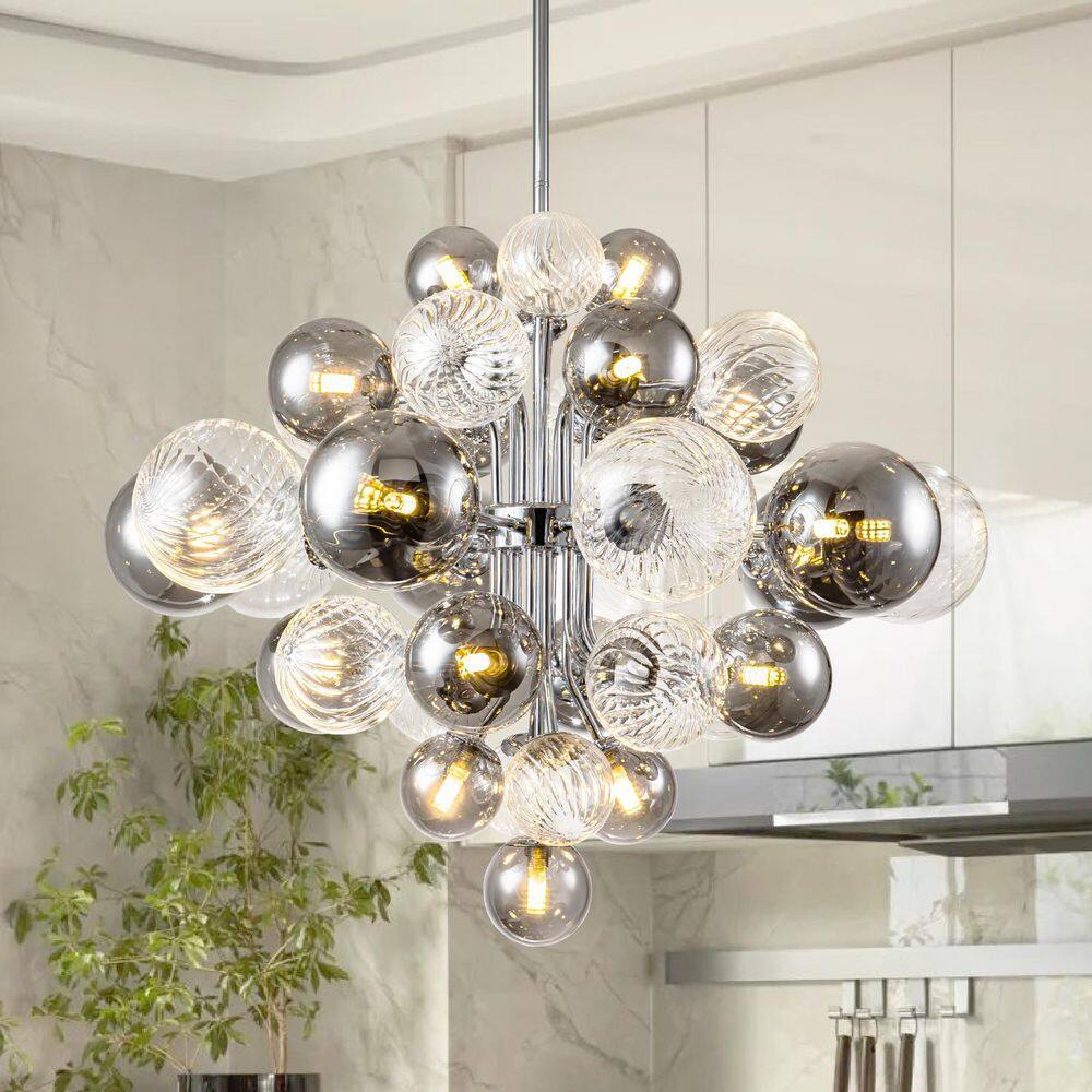 HUOKU Tauvy 18-Light Polished Chrome Bubble Sputnik Cluster Large