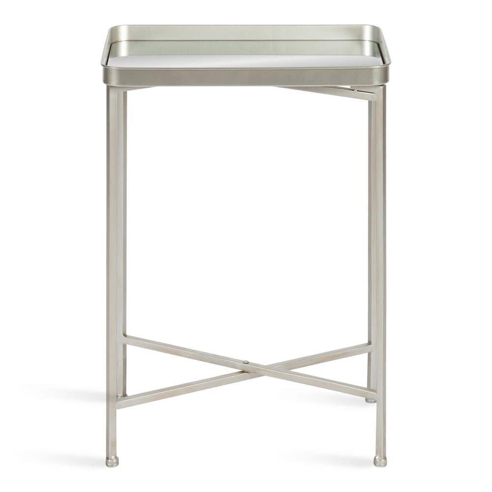 Celia Silver Metal and Glass Mirrored Rectangular Accent Table
