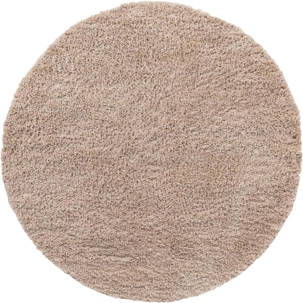 Unique Loom Davos Shag Linen 6 ft. x 6 ft. Round Area Rug