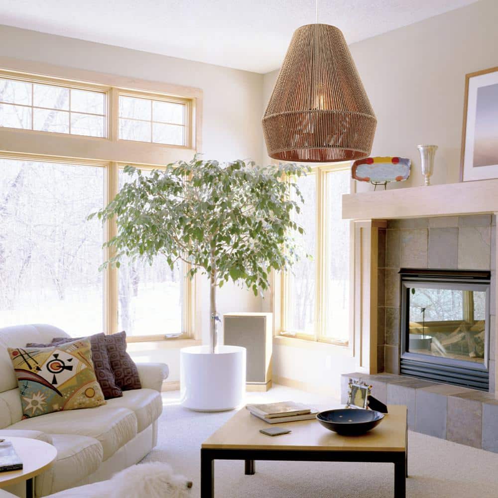 Grant 78'' Dimmable Geometric Pendant with Twine Shade in Matte White