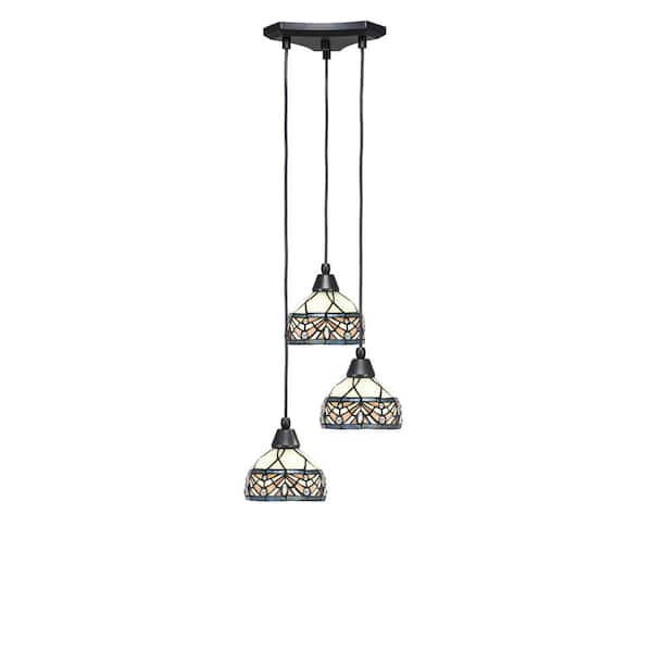 Unbranded Condor 3 Light Matte Black, Cluster Pendant Light with 7 in. Royal Merlot Art Glass Shades, No bulbs included