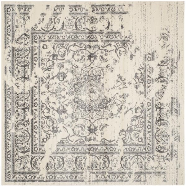 SAFAVIEH Adirondack Ivory/Silver 10 ft. x 10 ft. Square Floral Border Area Rug
