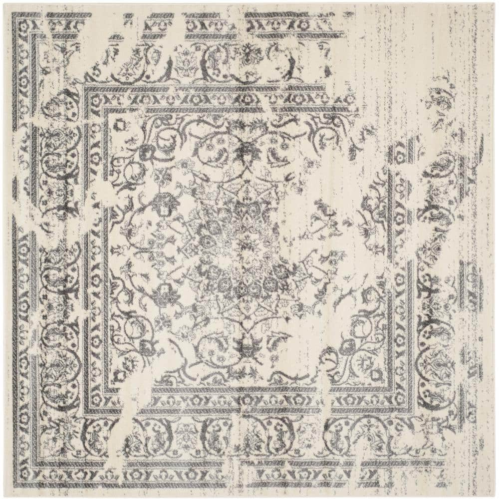 Ivory and Silver Square Synthetic Traditional Area Rug
