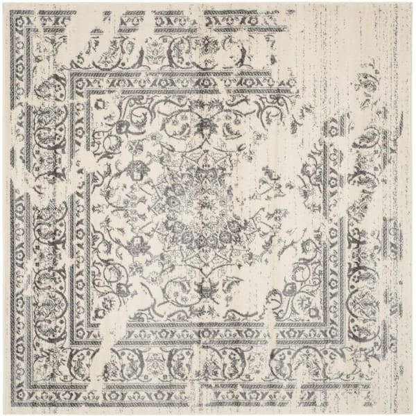 SAFAVIEH Adirondack Ivory/Silver 9 ft. x 9 ft. Square Floral Border Area Rug