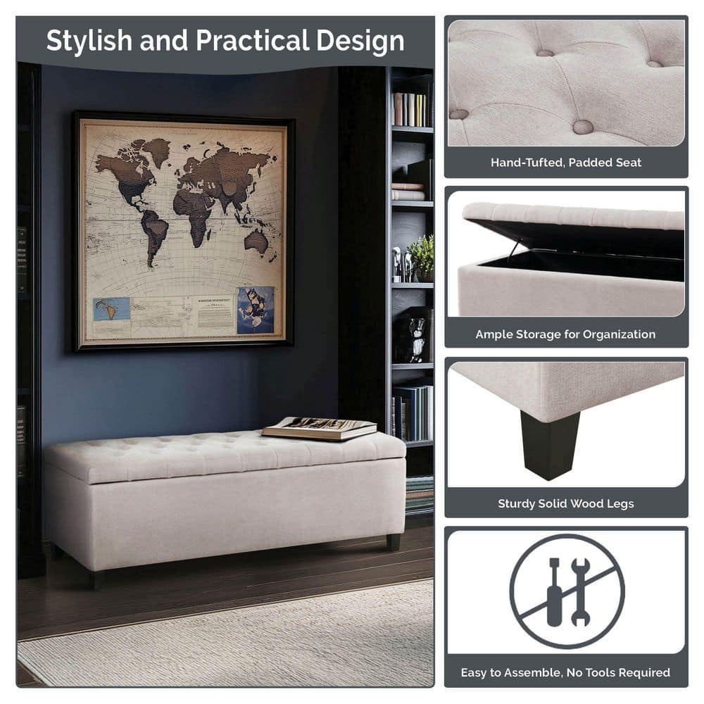 Sasha Navy Tufted Top Storage Ottoman with Black Noir Legs