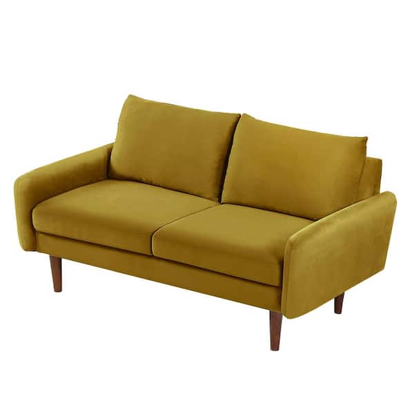 US Pride Furniture Valarie 58 in. Greenish Yellow Velvet 2-Seater Loveseat with Tapered Legs