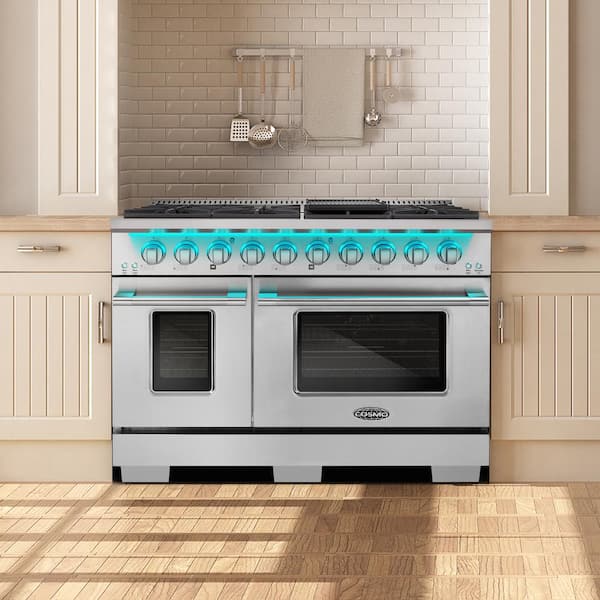 Cosmo 48 in. Lumin Collection 6.6 cu. ft. Double Oven Dual Fuel