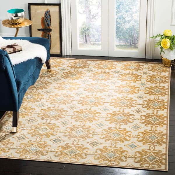 Martha Stewart Taupe/Cream 3 ft. x 6 ft. Geometric Floral Ornate Area Rug