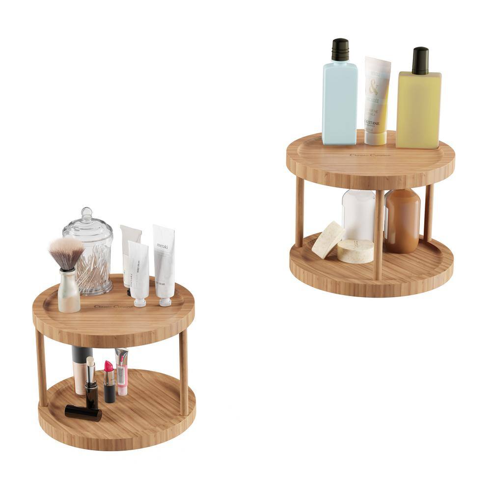 10-Inch Light Brown Bamboo Two-Tier Revolving Lazy Susan