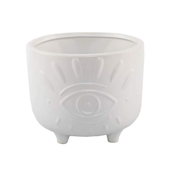 Flora Bunda 4.75 in. White Evil Eye Ceramic Footed Planter