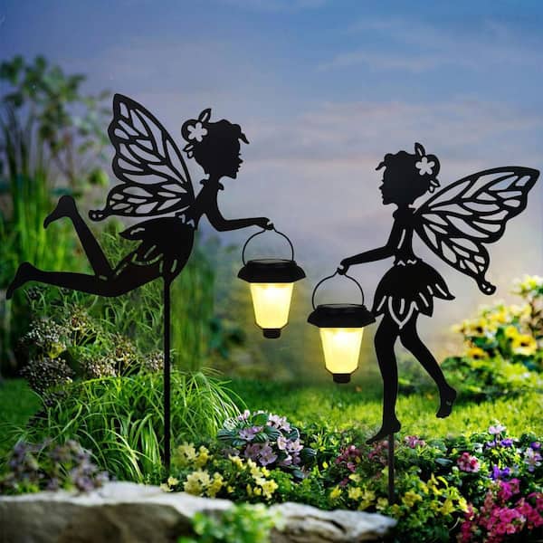 23 in. Black Metal Solar Garden Stakes 2-Pack HPDM5BZW65 - The