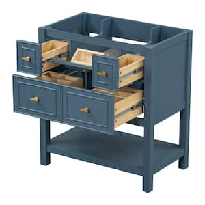 29.56 in. W. x 17.79 in. D x 33 in. H Bath Vanity Cabinet without Top in Blue with 5 Drawers