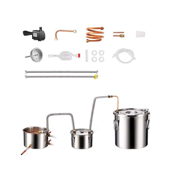 5Gal./19L Alcohol Still, Stainless Steel Water Alcohol Distiller with Copper Coil, Kit for Wine, Whisky, Brandy, Silver