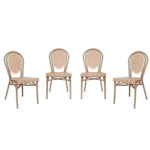 Brown Aluminum Outdoor Dining Chair in Brown Set of 4