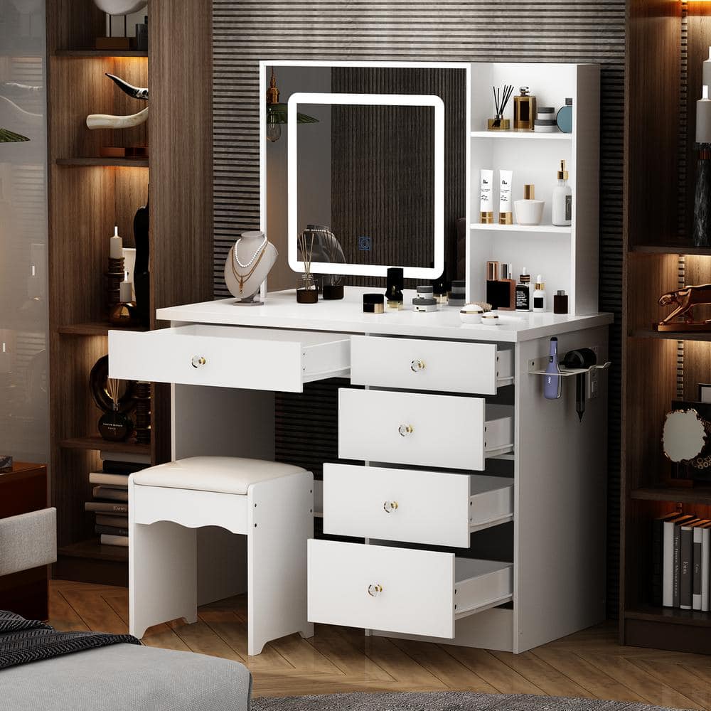 Reviews for FUFU&GAGA White Makeup Vanity Set Dresser Table with