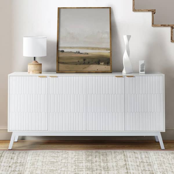 JAYDEN CREATION Joel White 63 in. W Modern MDF 4-Door Sideboard with Adjustable Shelf