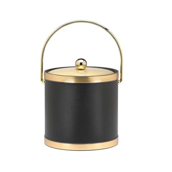 Kraftware Sophisticates Black with Brushed Gold 3 Qt. Ice Bucket with Metal Cover