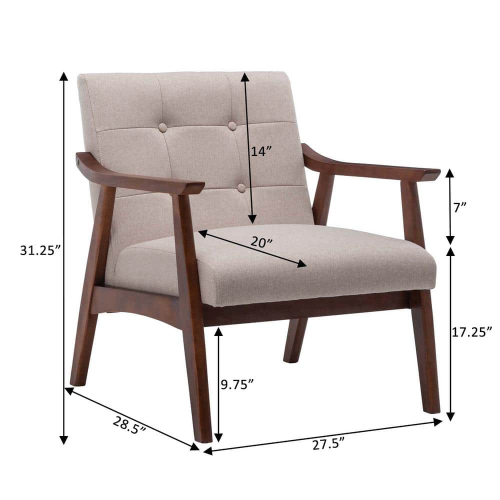 Sandy Beige Fabric Espresso Wood Accent Chair