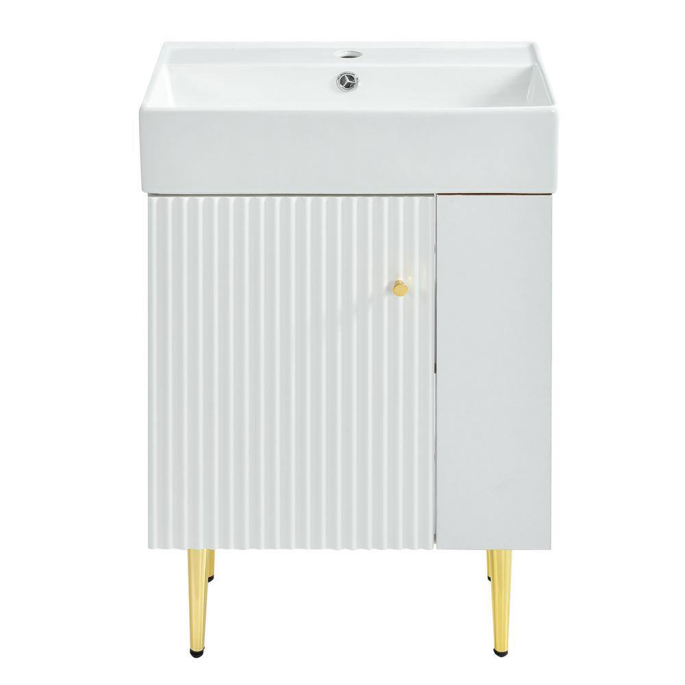22 in. W x 12 in. D x 34 in. H Freestanding Bath Vanity in White with White