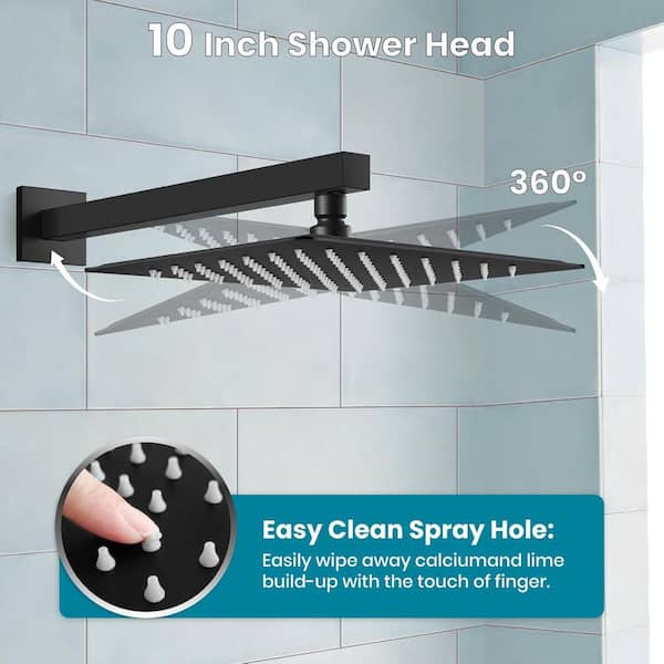 All-Metal Shower Faucet Set – Dual Shower Head Combo With Tub Spout – Includes 3-Way Diverter, Rough-In Valve, Adjustable 10" Rain Shower Head & Handheld Spray – Matte Black – Complete Shower Kit