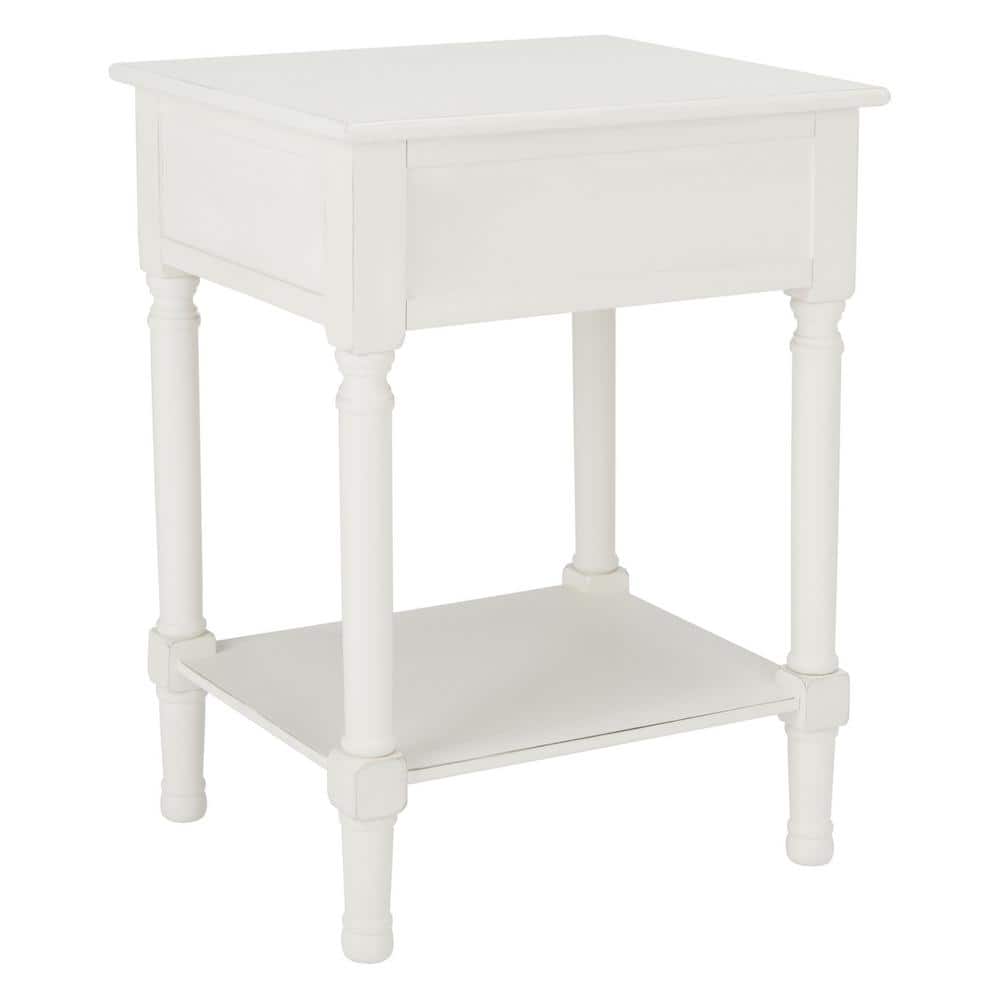 Halton Distressed White Wood Accent Table with Textured Drawer