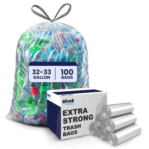 Plasticplace 32-33 Gal. Clear Drawstring Trash Bags (Case of 100)