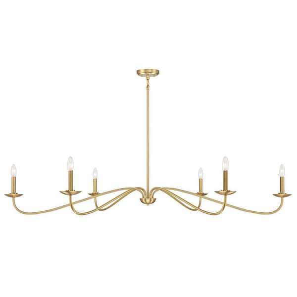 TUXEDO PARK LIGHTING 62 in. W x 8 in. H, 6-Light Natural Brass Traditional Chandelier with No Bulbs Included