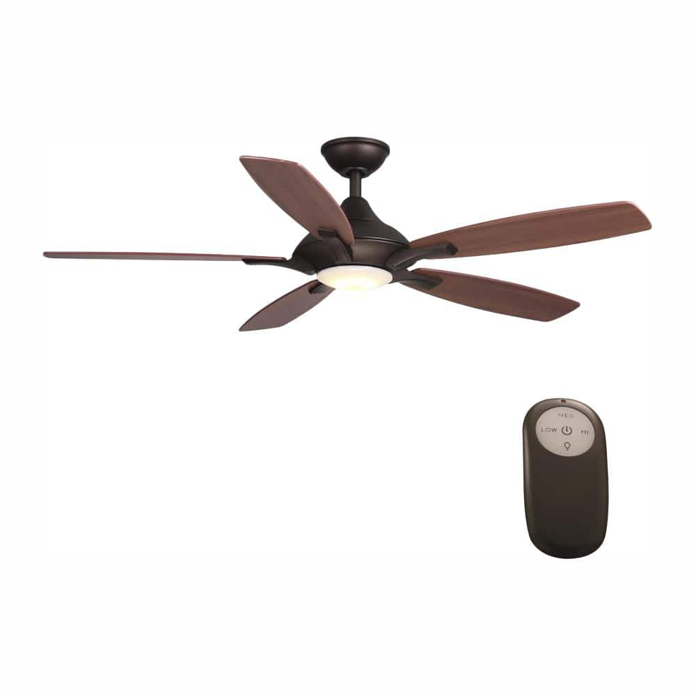 Home Decorators Collection Petersford 52 In Integrated Led Indoor Oil Rubbed Bronze Ceiling Fan With Light Kit And Remote Control 24426 The Home Depot