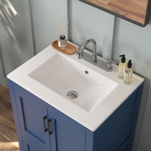 DEERVALLEY 24 in. W x 18 in. D Ceramic White Rectangular Bathroom Vanity Top Sink with 3-Faucet Holes, Cabinet Not Included