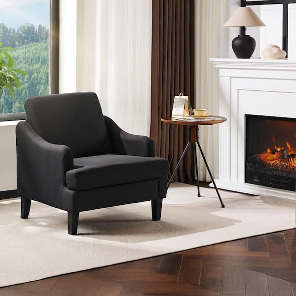Black Linen Arm Chair with Curved Armrest T-Cushion
