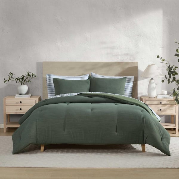 Herringbone Chenille 3-Piece Garland Green Polyester King Comforter Set