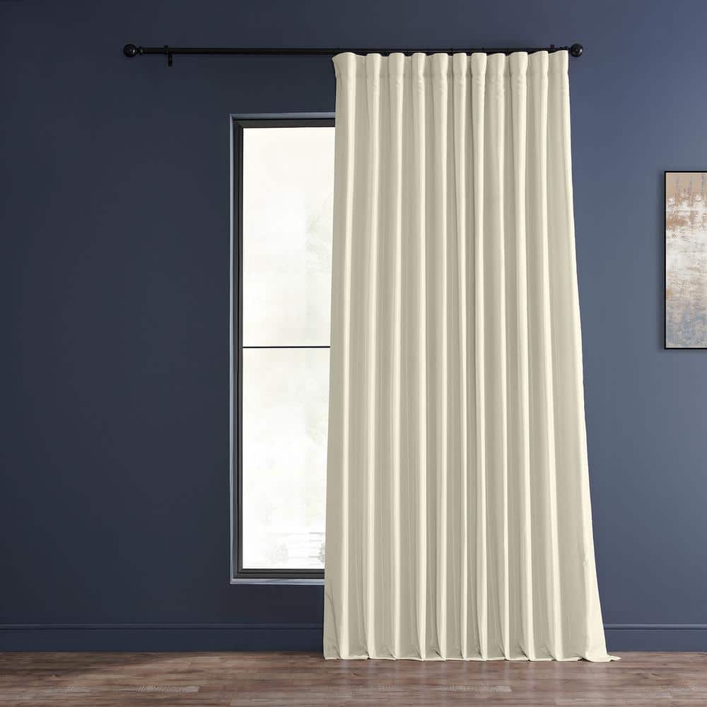 Off-White Puddle Length Blackout Faux Silk Velvet Drapes