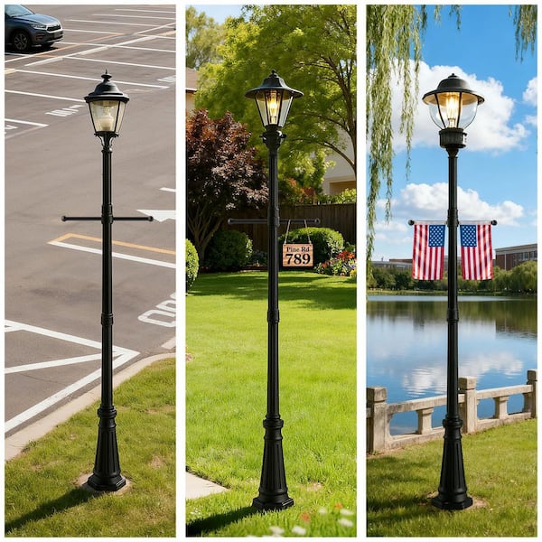 KIYAR 76 in Vintage Cast Aluminum Outdoor Lamp Post with Crossbar