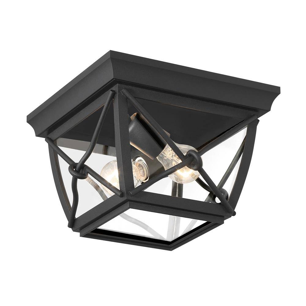 Black Steel and Glass Outdoor Flush Mount Ceiling Light