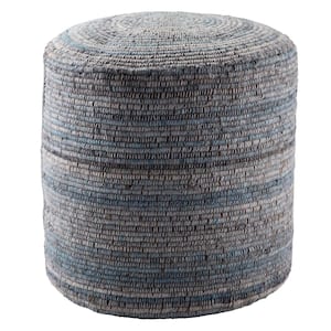 Duro Stripes Light Blue and Gray 18 in. x 18 in. x 22 in. Cylinder Pouf
