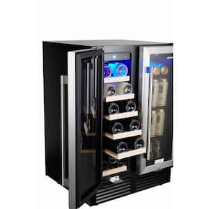 24 in. 19-Bottle Wine and 57 Can Beverage Cooler Built-In Dual Zone Wine Refrigerator with Temperature Memory Function