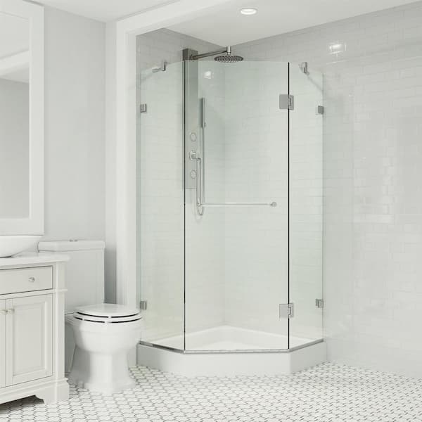 VIGO Piedmont 38 in. L x 38 in. W x 79 in. H Frameless Pivot Neo-angle Shower Enclosure Kit in Chrome with Clear Glass