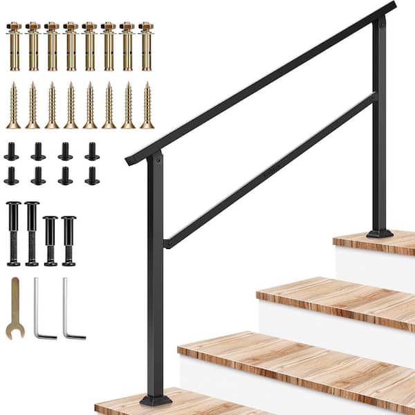 4 Step 54 in. H x 36 in. W Outdoor Black Wrought Mattle Iron Stair Railing Kit