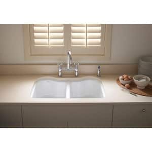 Hartland Undermount Cast Iron 33 in. 5-Hole Double Bowl Kitchen Sink in White