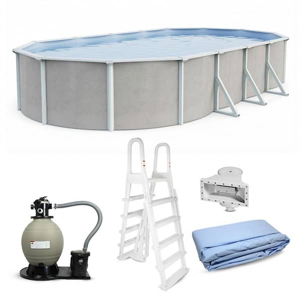 Belize 15 x 30 ft. Oval 52 in. Deep Above Ground Pool Package with 6 in. Top Seats, Sand Filter, Ladder, Skimmer, Liner