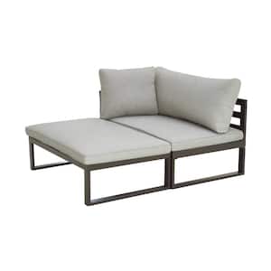 2-Piece Metal Outdoor Sectional Set with Gray Cushions